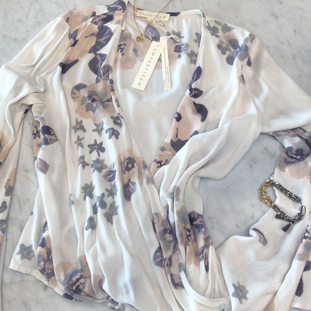 Sold! Gorgeous Floral Bell Sleeve Drape Front Top